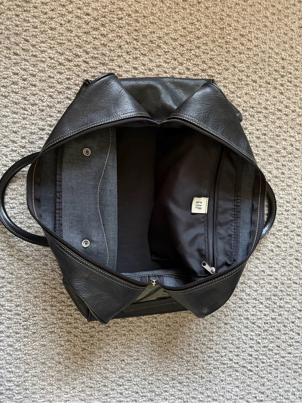 GAP Black Faux(?) Leather Duffel with Top Handles